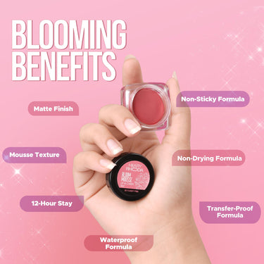 Hilary Rhoda Bloom Mousse Lip N Cheek Tint | Waterproof & Smudge-Proof | 12-Hour Stay | Non-Drying Formula | Mousse Texture | Matte Finish - 5g (Flashy Pink - Shade 03)